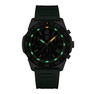 Pacific Diver Chronograph, 44 mm, Diver Watch - 3157.NF, Night view with green and orange light tubes
