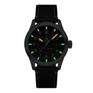 Air Pilot P-38 LIGHTNING, 42 mm, Pilot Watch - 9521, Night view with green and orange light tubes