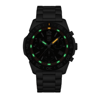 Pacific Diver Chronograph, 44 mm, Diver Watch - Night view with green and orange light tubes