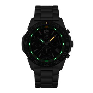 Pacific Diver Chronograph, 44 mm, Diver Watch -  Night view with green and orange light tubes