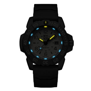 Navy Seal Foundation, 45 mm, Military / Diver Watch - 3251.CBNSF.SET, Night view with blue and yellow light tubes