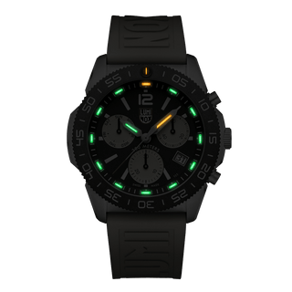 Pacific Diver Chronograph, 44 mm, Diver Watch - 3151	, Night view with green and orange light tubes