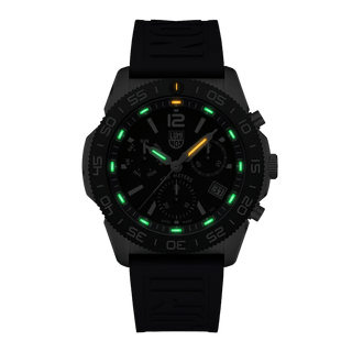 Pacific Diver Chronograph, 44 mm, Diver Watch - 3143.SET, , Night view with green and orange light tubes