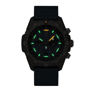 Bear Grylls Survival ECO Master, 45mm, Sustainable Outdoor Watch - 3743.ECO, Night view with green and orange light tubes