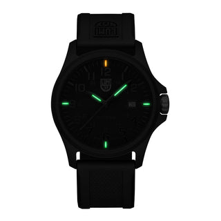 Patagonia CARBONOX™, 43 mm, G-Collection watch - X2.2403	, Night view with green and orange light tubes