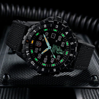 F117 - NighthawkTM x Skunk works, 44 mm, Heritage Watch - XA.6442.H.SET, UV Shot with green and orange light tubes