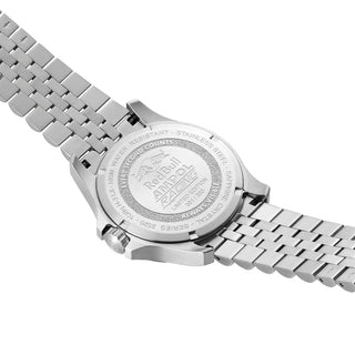 Close-up of a silver watch with a detailed back case - Red Bull Racing, 43 mm, Outdoor Watch - XL.2523.ARB.N