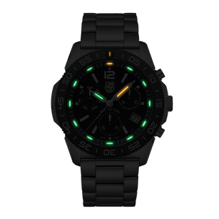 Pacific Diver Chronograph, 44 mm, Diver Watch - Night view with green and orange light tubes