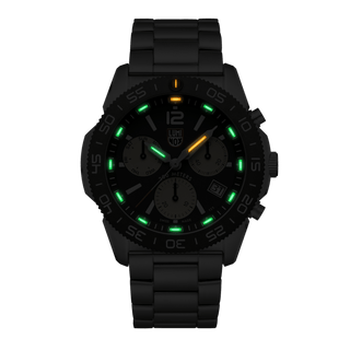 Pacific Diver Chronograph, 44 mm, Diver Watch - Night view with green and orange light tubes