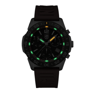 Pacific Diver Chronograph, 44 mm, Diver Watch - 3155.SET, Night view with green and orange light tubes