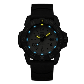 Navy Seal Foundation, 45 mm, Military / Diver Watch - 3251.CBNSF.SET, Night view with blue and yellow light tubes 