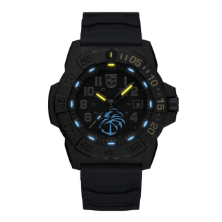 Navy SEAL Foundation, 45 mm, Military Dive Watch - 3505.NSF.N	,Night view with green and orange light tubes