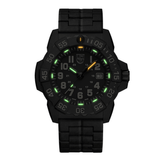 Navy SEAL, 45 mm, Military Dive Watch - 3510	,Night view with green and orange light tubes
