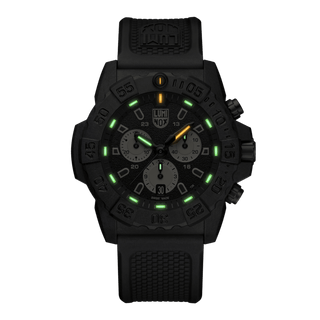 Navy SEAL Chronograph, 45 mm, Military Dive Watch - 3587	,Night view with green and orange light tubes