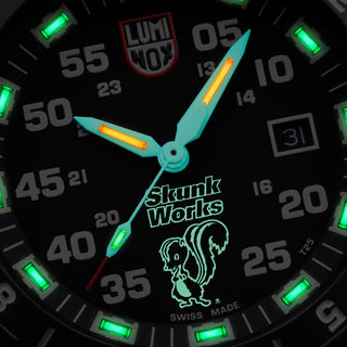 F117 - NighthawkTM x Skunk works, 44 mm, Heritage Watch - XA.6442.H.SET, UV Shot with green and orange light tubes