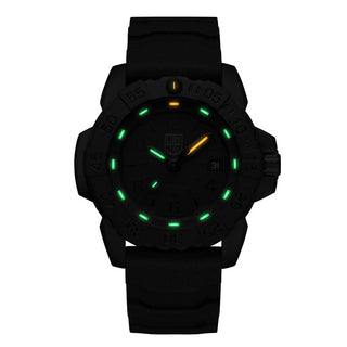 Navy SEAL Steel, 45 mm, Dive Watch - 3251.BO.CB, Night view with green and orange light tubes