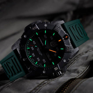 Master Carbon Seal Automatic, 45mm, Military Dive Watch - 3877, UV Shot with green and orange light tubes