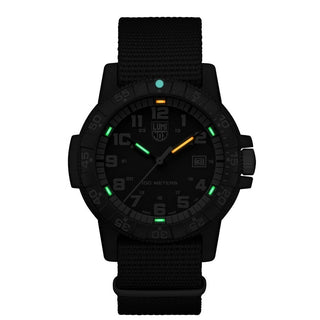 Leatherback SEA Turtle Giant, 44 mm, Outdoor Watch - 0333, Night view with green and orange light tubes