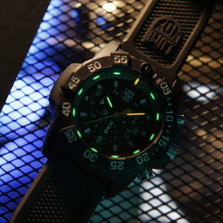 Navy SEAL Chronograph, 45 mm, Dive Watch - 3597, UV Shot with green and orange light tubes