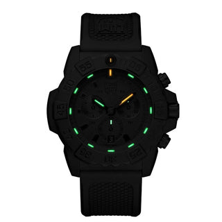 Navy SEAL Chronograph, 45 mm, Military Dive Watch - 3581.EY, Night view with green and orange light tubes