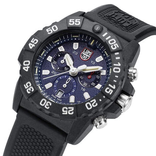 Navy SEAL Chronograph, 45 mm, Military Dive Watch - 3583, Detail view of the watch dial, bezel and Nitrile Rubber strap